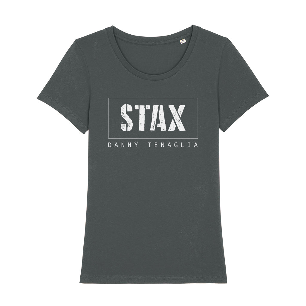 STAX By Danny Tenaglia White Stencil Logo Women's Iconic Fitted T-Shirt
