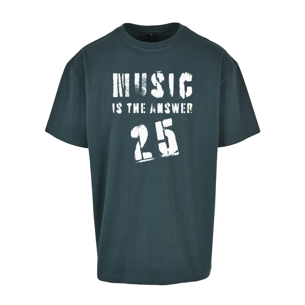 Music Is The Answer 25 White Logo Men's Heavy Oversized T-Shirt-Danny Tenaglia Store