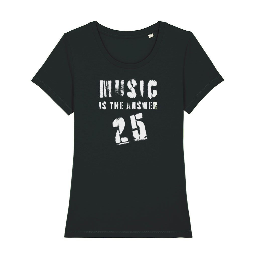 Music Is The Answer 25 White Logo Women's Iconic Fitted T-Shirt-Danny Tenaglia Store