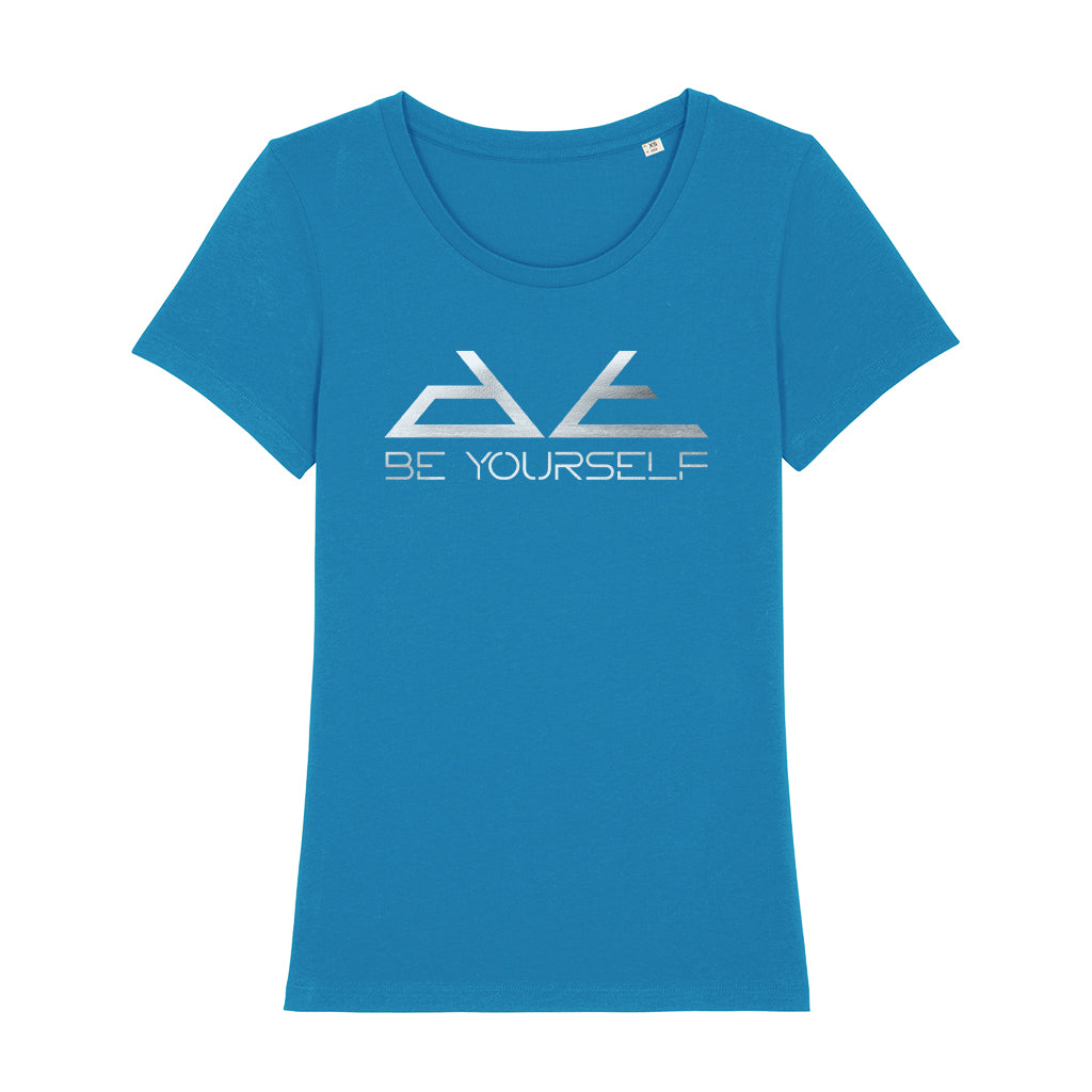 DT Metallic Silver Be Yourself Pyramid Logo Women's Iconic Fitted T-Shirt