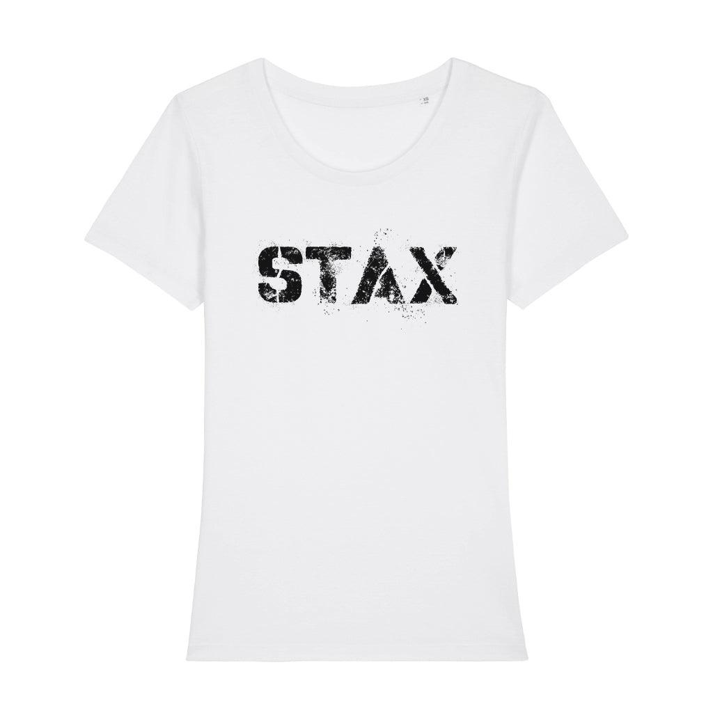 STAX Black Stencil Logo Women's Iconic Fitted T-Shirt-Danny Tenaglia Store