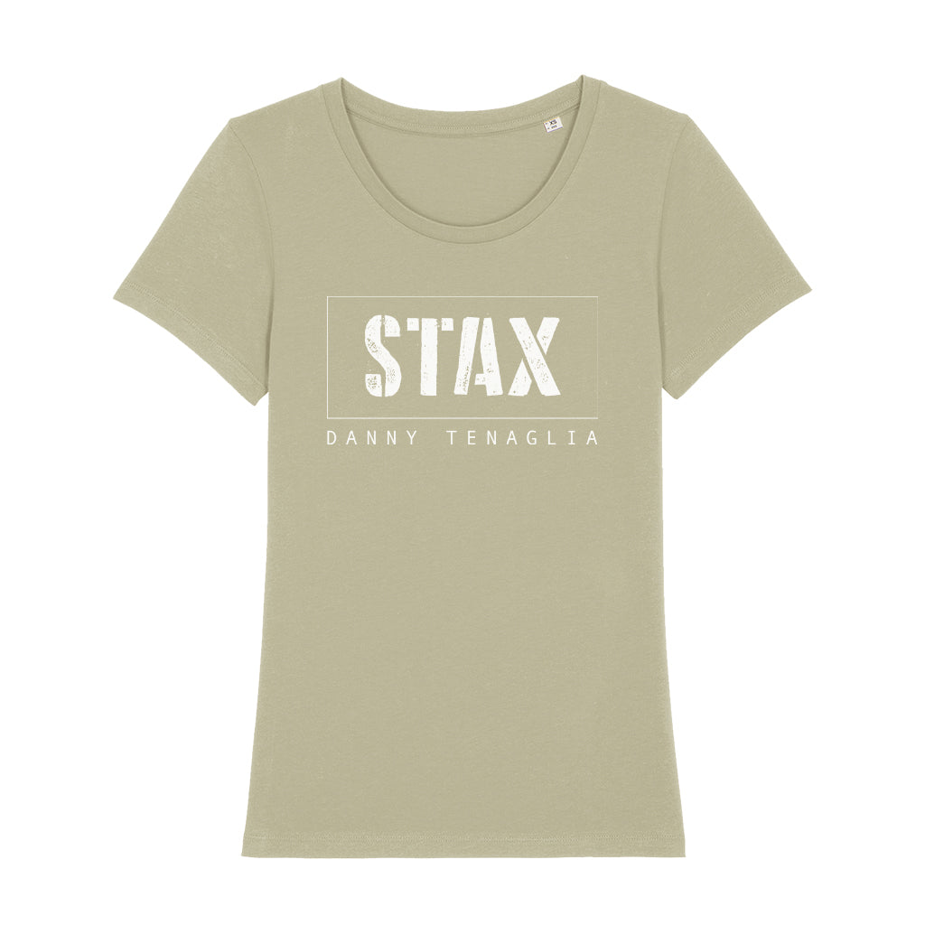 STAX By Danny Tenaglia White Stencil Logo Women's Iconic Fitted T-Shirt-Danny Tenaglia Store