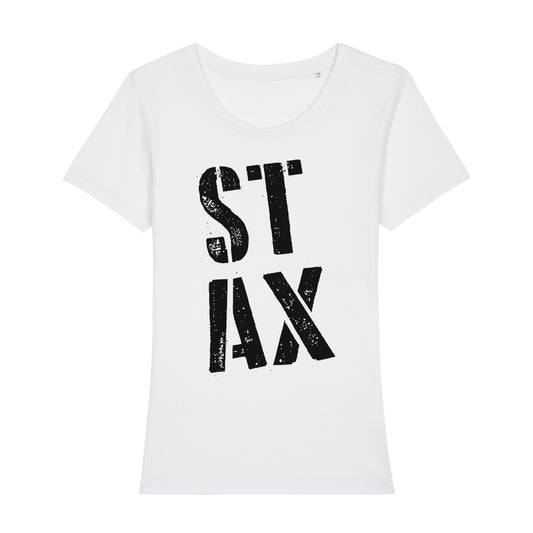STAX Stacked Black Logo Women's Iconic Fitted T-Shirt-Danny Tenaglia Store