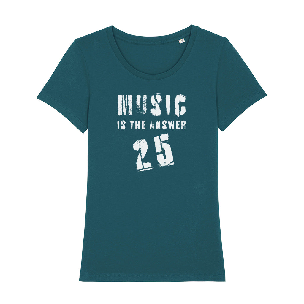 Music Is The Answer 25 White Logo Women's Iconic Fitted T-Shirt-Danny Tenaglia Store