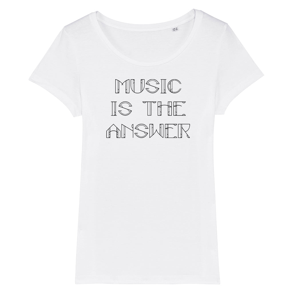 Music Is The Answer Black Text Women's Iconic Fitted T-Shirt