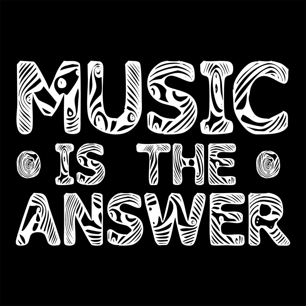 Music Is The Answer White Wood Grain Style Text Women's Iconic Fitted T-Shirt