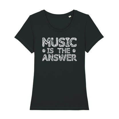 Music Is The Answer White Wood Grain Style Text Women's Iconic Fitted T-Shirt