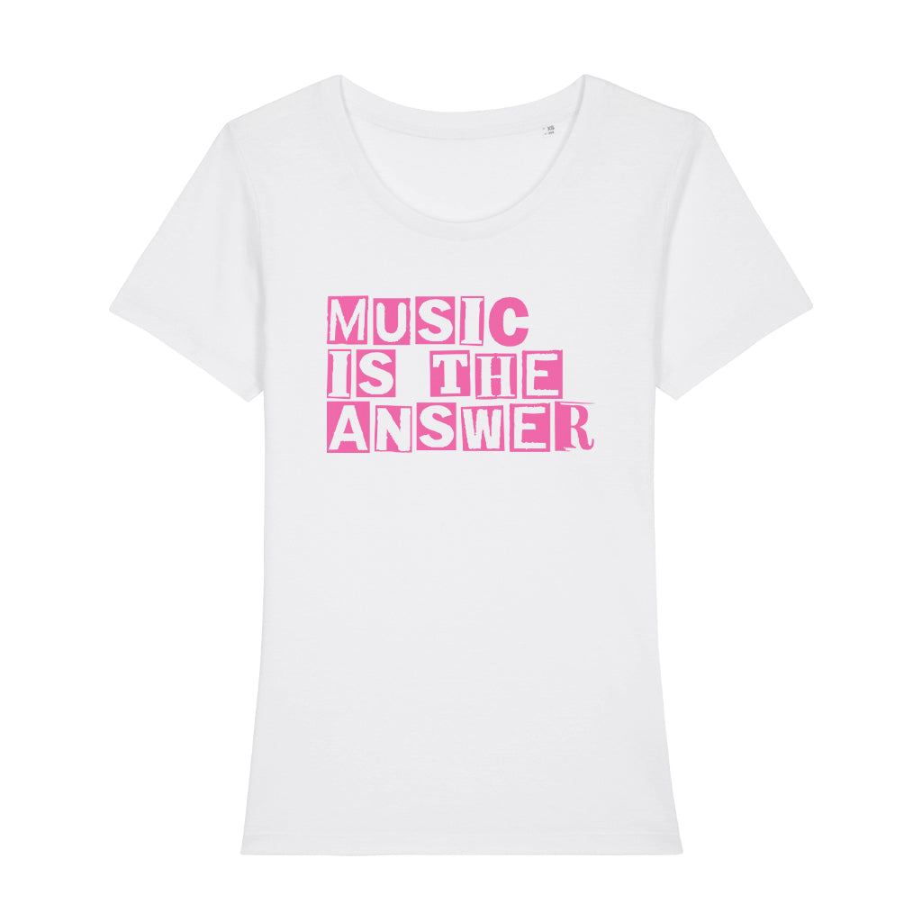 Music Is The Answer Pink Cut Out Text Women's Iconic Fitted T-Shirt