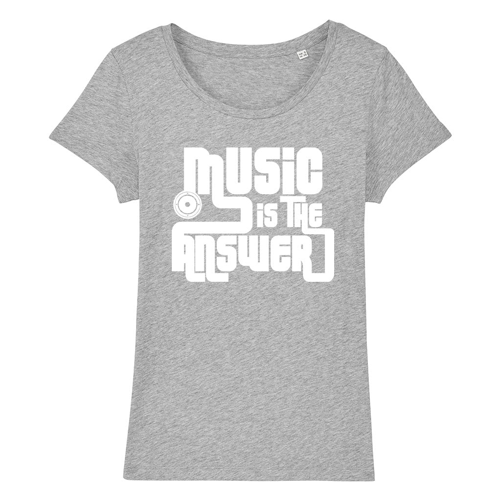 Music Is The Answer White Text With Speaker Women's Iconic Fitted T-Shirt