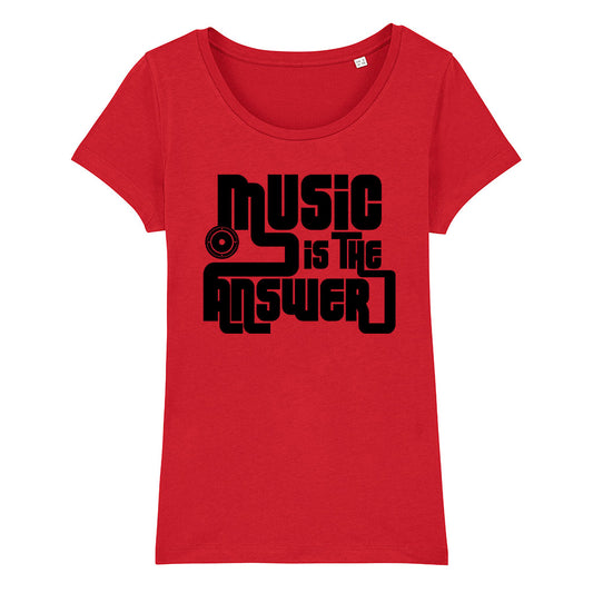 Music Is The Answer Black Text With Speaker Women's Iconic Fitted T-Shirt