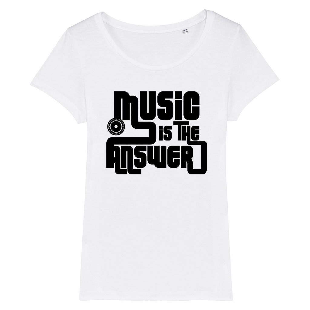 Music Is The Answer Black Text With Speaker Women's Iconic Fitted T-Shirt