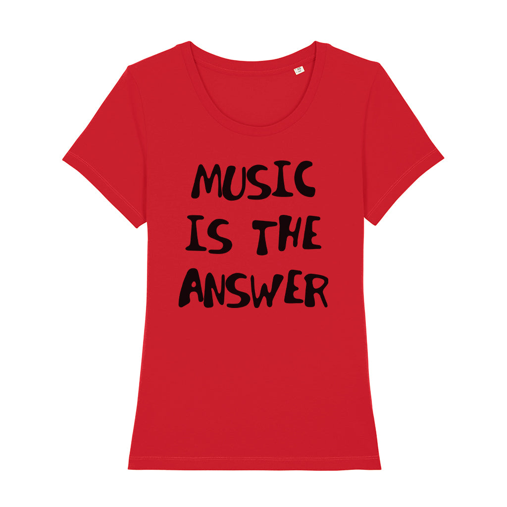 Music Is The Answer Black Handwritten Text Women's Iconic Fitted T-Shirt