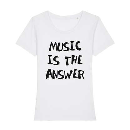 Music Is The Answer Black Handwritten Text Women's Iconic Fitted T-Shirt