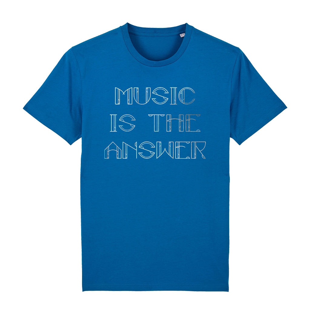 Music Is The Answer Metallic Silver Text Men's Organic T-Shirt-Danny Tenaglia Store