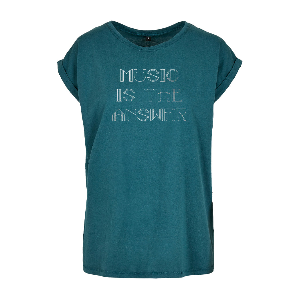 Music Is The Answer Metallic Silver Text Women's Casual T-Shirt-Danny Tenaglia Store